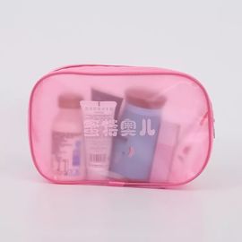 الصين الوردي حقيبة ماكياج PVC البلاستيكية مع الشريط السحري وسلاسل الخياطة الحرفية السطح المزود